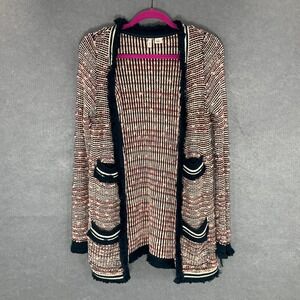 Moth Open Front Cardigan‎ Sweater Fringe Pockets Knit Coastal Grandma Colorful M